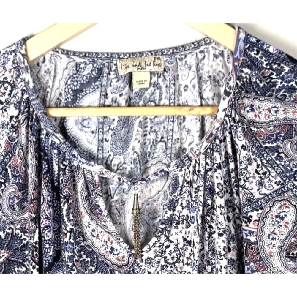 Live and Let‎ Live Top Women's Paisley Tunic Multicolor PXL Boho Y2K Stretch